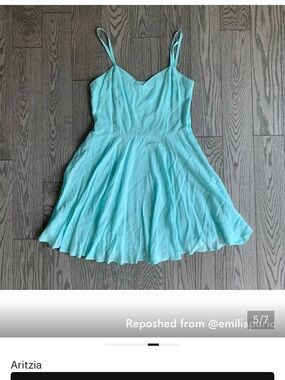 Aritzia Aqua Spaghetti Strap Skater Dress